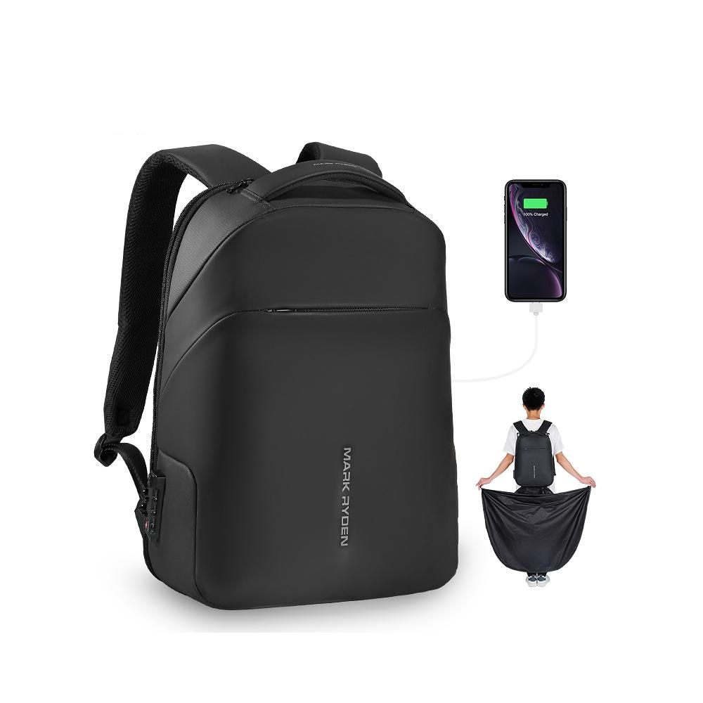 Rucsac Mark Ryden compatibil cu laptop 15.6", capacitate 16L, blocare TSA, port USB, full impermeabil, sistem antifurt, unisex, spatios, negru