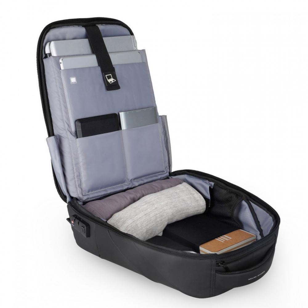 Rucsac Mark Ryden compatibil cu laptop 15.6", capacitate 16L, blocare TSA, port USB, full impermeabil, sistem antifurt, unisex, spatios, negru