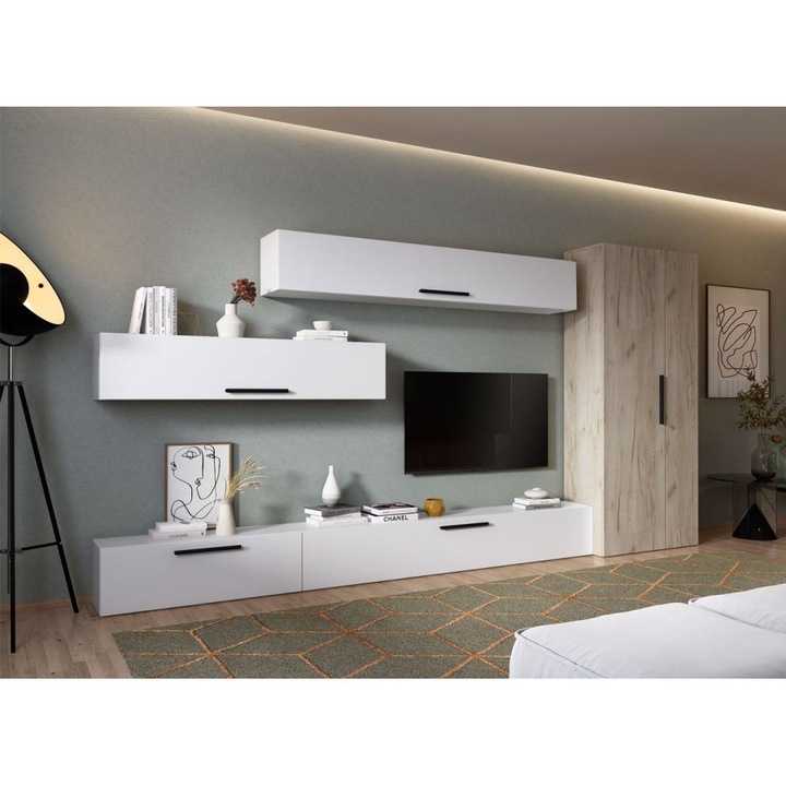 Living Pati 002 cu Dulap, AlbMat, pal melaminat, 16mm, L 356,8 x A 35 x H 185 cm