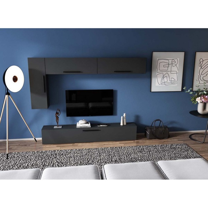 Living Pati 174, Culoare Gri antracit, pal melaminat, L 213 x A 26,7 x H 165 cm