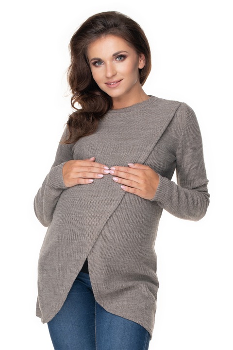 Női kismama pulóver szoptatáshoz, PeeKaBoo, akril, cappucino, egy méret