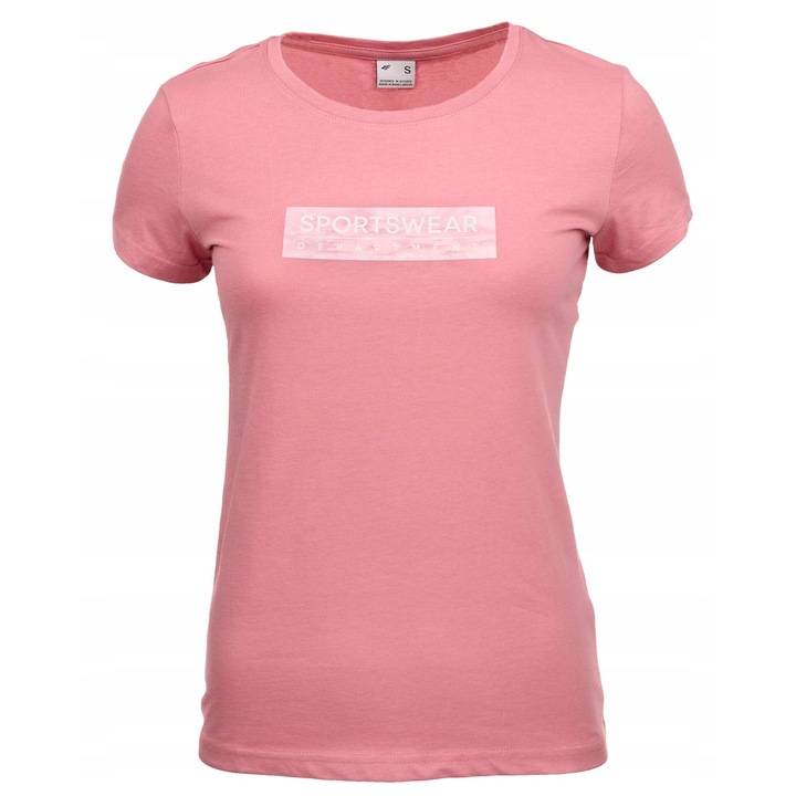 Tricou cu decolteu la baza gatului, 4F, Bumbac, Roz, S