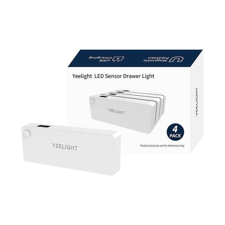 Set 4 lampi pentru sertar Yeelight LED YLCTD001-4, cu senzor miscare, 0.15W, 15 lm, lumina calda (2700K), incarcare USB-C, 300 mAh, 6.8cm