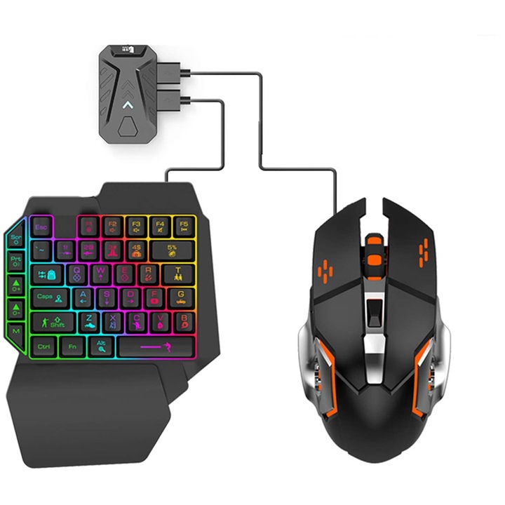 Set gaming mouse tastatura, compatibil Android, pentru PUBG, Game for Peace, Fortnite Call of Dutty, Knives Out, Rules of Survival