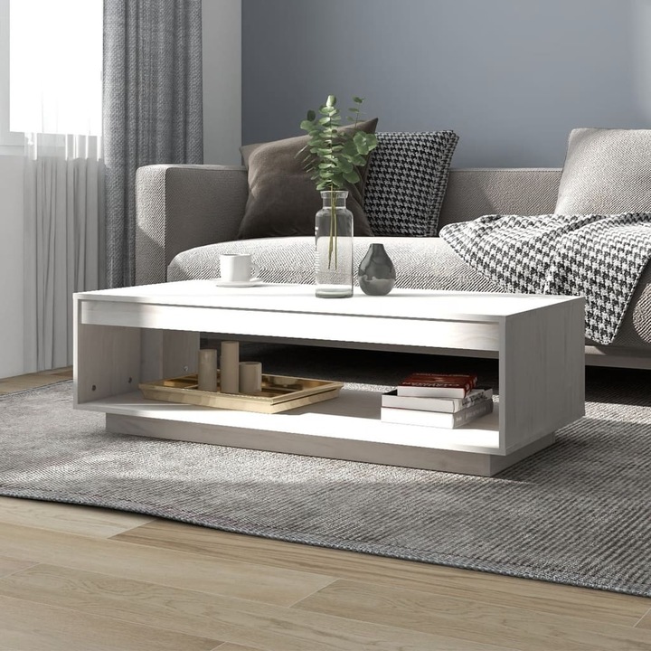 Masuta de cafea pentru sufragerie, stil scandinav, 110x50x33,5 cm, alb, lemn masiv de pin/14173