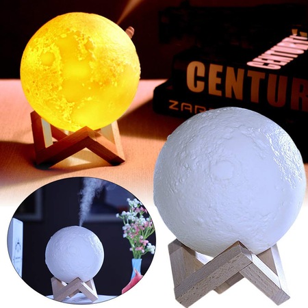 Difuzor Aromaterapie Zenino - Forma Luna 3D, Umidificator, 300ml, USB, 2 Moduri de Lumini, Alb