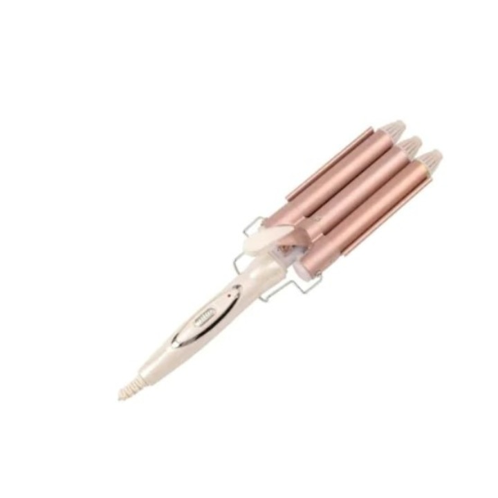 Ondulator profesional cu 3 elementi, FOXMAG24®, Temperatura reglabila, 45W, Auriu/Alb