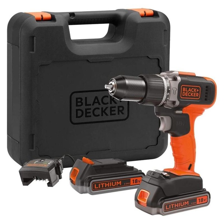 Бормашина и винтоверт Black & Decker BCD003MEM2K-QW, С перкусия, С 2 батерии, 18 V, 2 Ah / 4 Ah