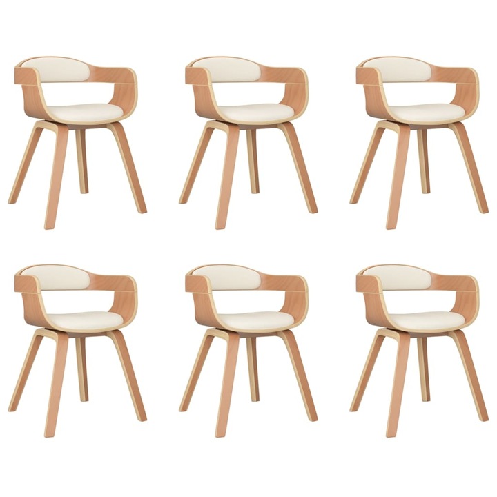 Set scaun de bucatarie vidaXL, 6 buc., crem piele ecologica si lemn curbat, 49 X 51 X 70 cm, 5.44 kg