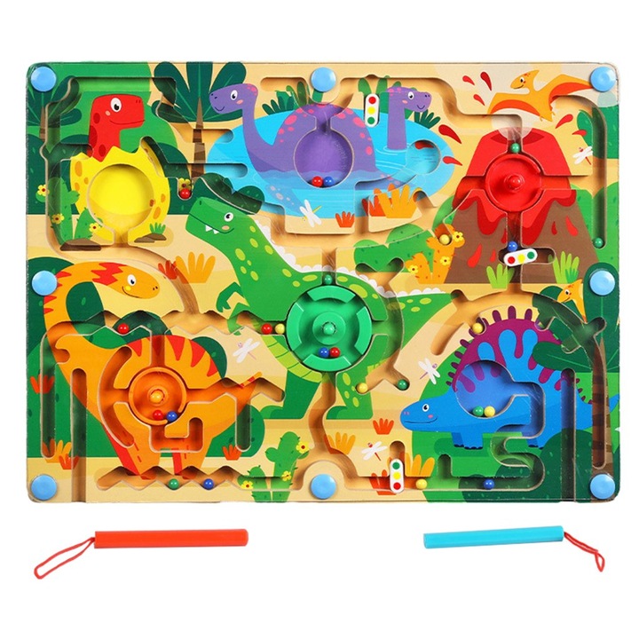 Joc educativ montessori tip Labirint Magnetic Ilustrat Sortare Culori cu creion