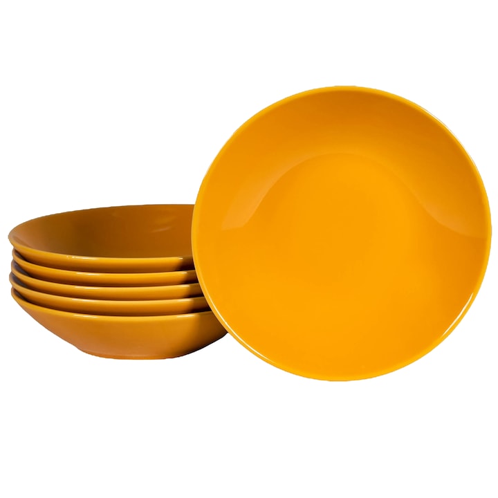 Комплект от 6 дълбоки чинии, Cesiro, 21 cm, Yellow Rumen