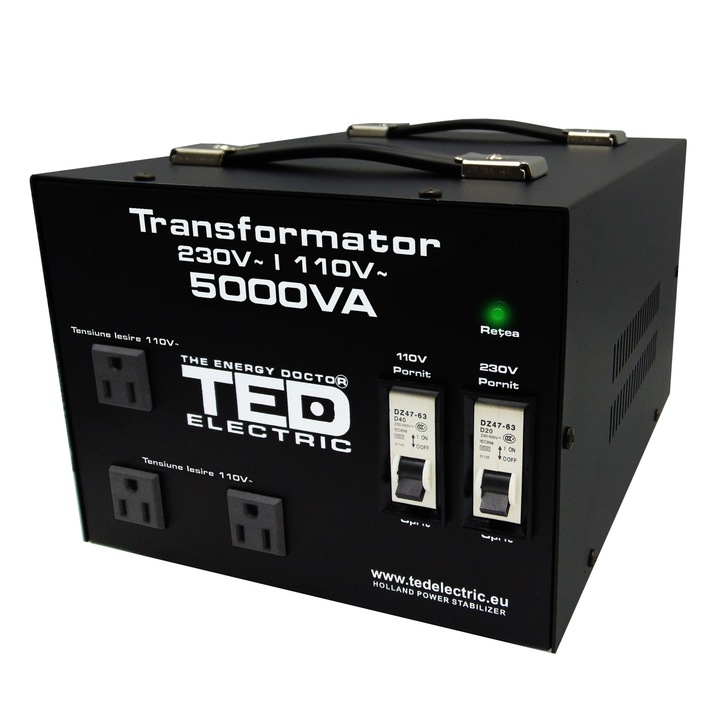 Transformator Convertor de la 230-220V la 110-115V, 5000VA - 4000W, cu carcasa, TED Electric