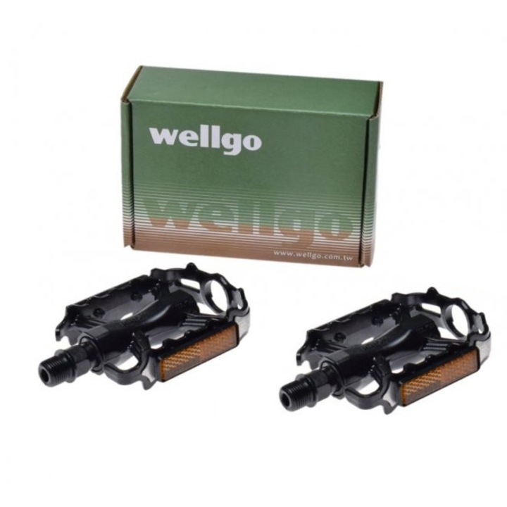 Set 2 pedale Wellgo, din aluminiu pentru bicicleta, filet 9/16, culoare negru
