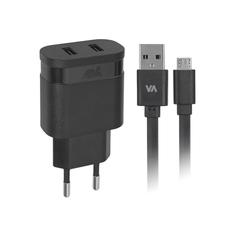 Incarcator retea Rivacase, AC 2USB x 2,4A +cablu microUSB, negru VA 4122 BD1