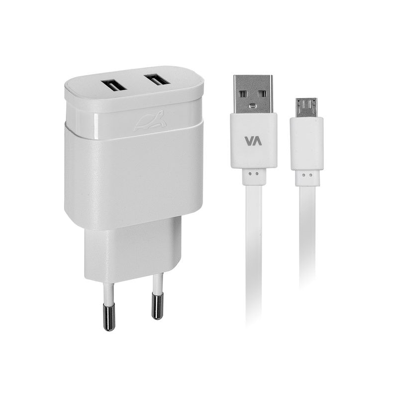 Incarcator retea Rivacase, AC 2USB x 2,4A +cablu microUSB, alb VA 4122 WD1