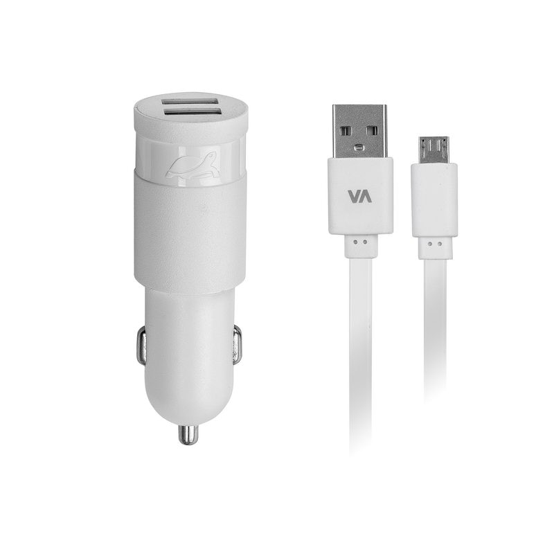 Incarcator auto Rivacase, DC 2USB x 2,4A +cablu microUSB, alb VA 4222 WD1