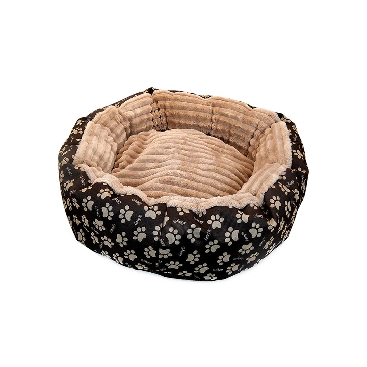 Puha vízálló ágy párnával kutyának vagy macskának, átmérő 50 cm, Prémium anyagok, Karcálló, csúszásmentes talp, Barna