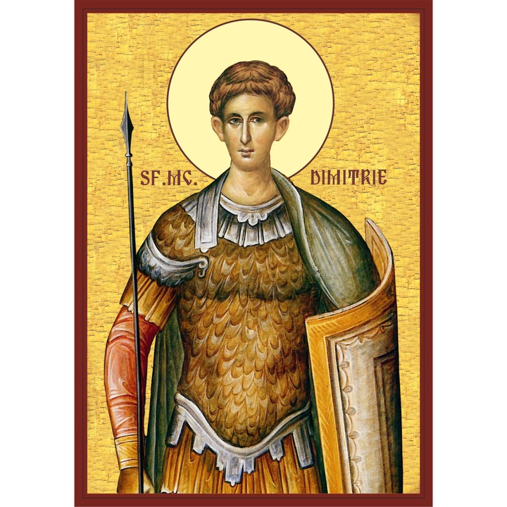 Icoana Sfantul Mucenic Dimitrie Izvoratorul de Mir, model bizantin bust, 70 x 50 cm, material plastic PVC