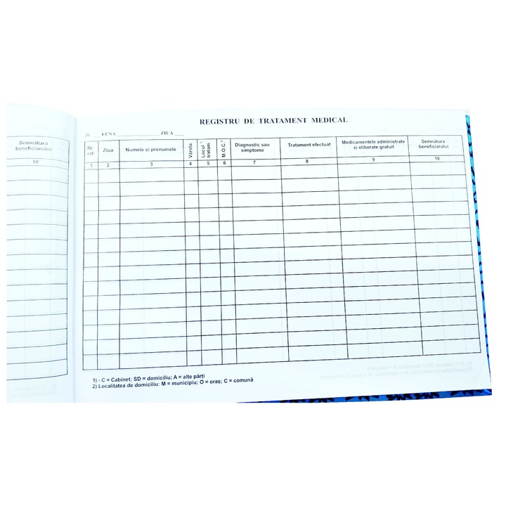Registru tratament medical A4, landscape, 200 file, Hartie offset 60gr/mp, coperta mucava caserata