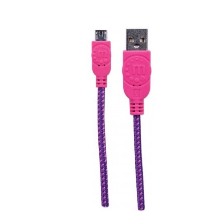 Cablu micro USB, 1 metru, roz, Manhattan - MHT394048