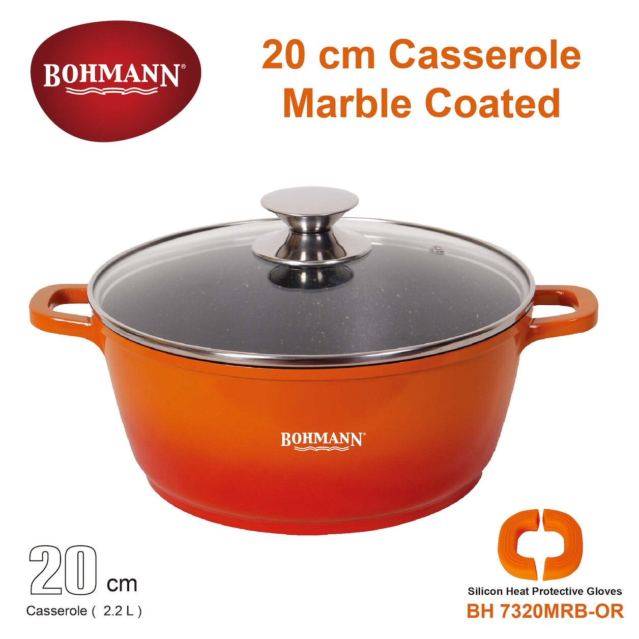 Тенджера Bohmann COOKMAX, Мраморно покритие, 20см, 2.2л, Оранжев - eMAG.bg