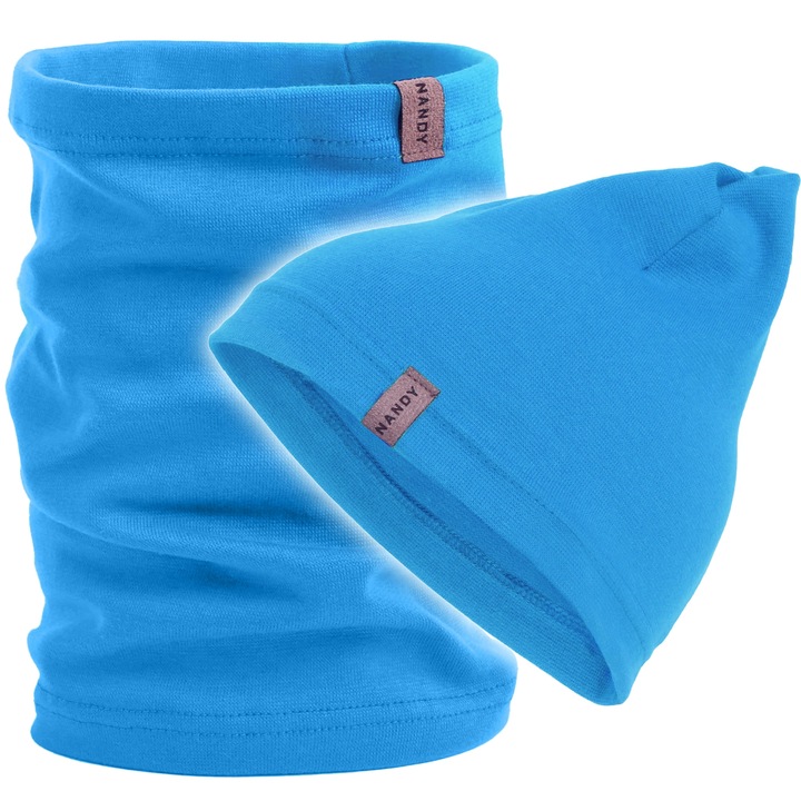 Set caciula cu esarfa tubulara, Nandy pentru copii, Albastru azur