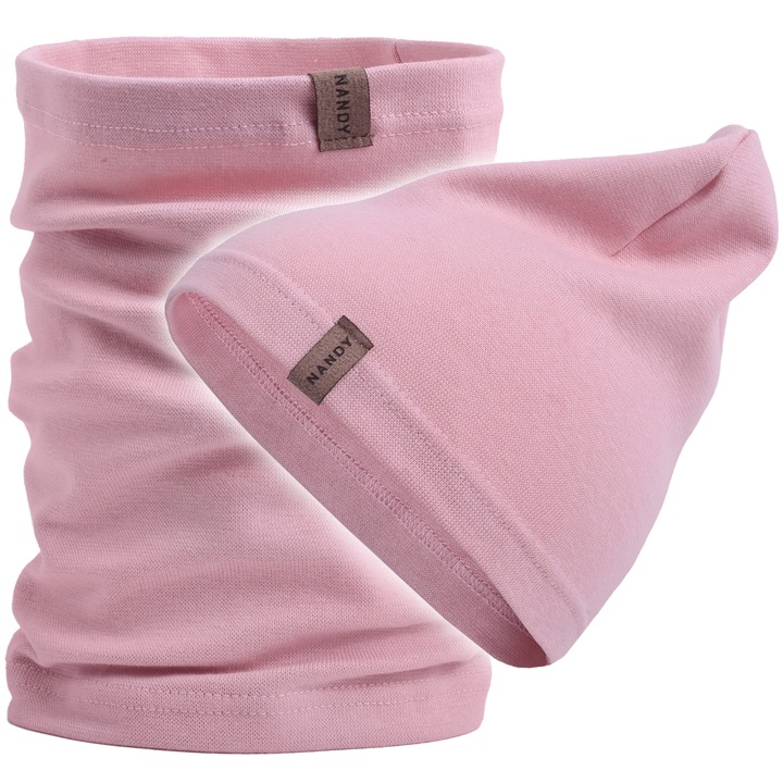 Set caciula cu esarfa tubulara, Nandy pentru copii, Roz