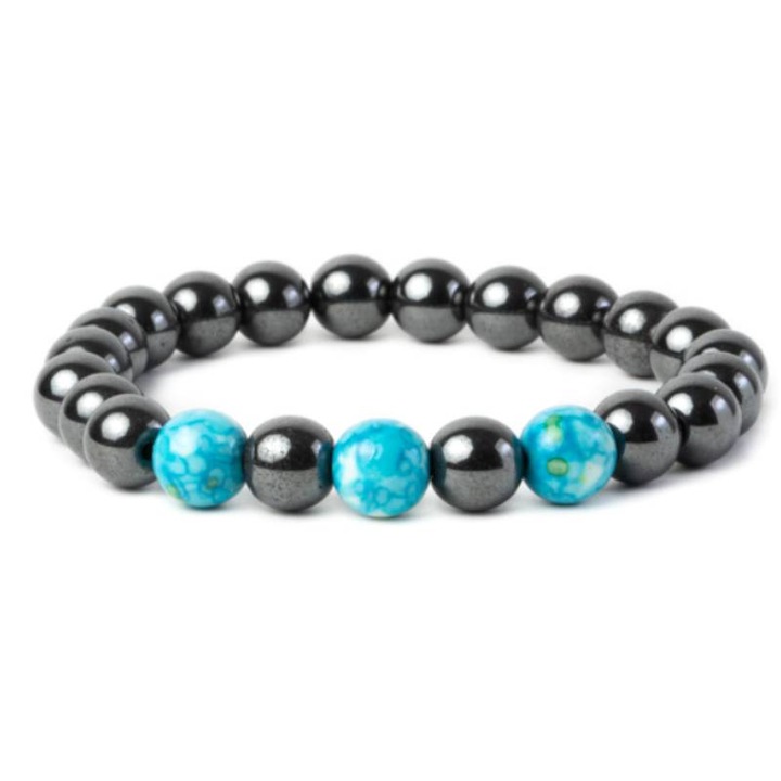 Kézzel készített férfi karkötő, Ezera, Hematit és Jasper Rain természetes kőből, Divit, 8 mm-es gömbök, 19 cm