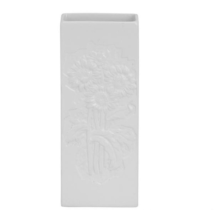Umidificator ceramic, alb cu model florar in relief, 20.5x8x3.5cm