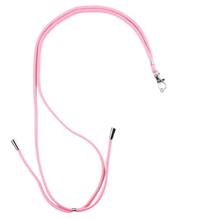 Telefonzsinór mini karabiner kapcsos tokhoz, állítható, textil, 150 cm, Pink