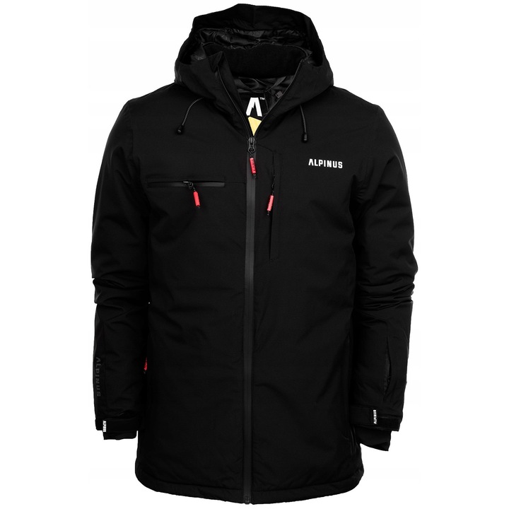 Férfi téli kabát, Alpinus, Kapucnival, Nylon, Fekete