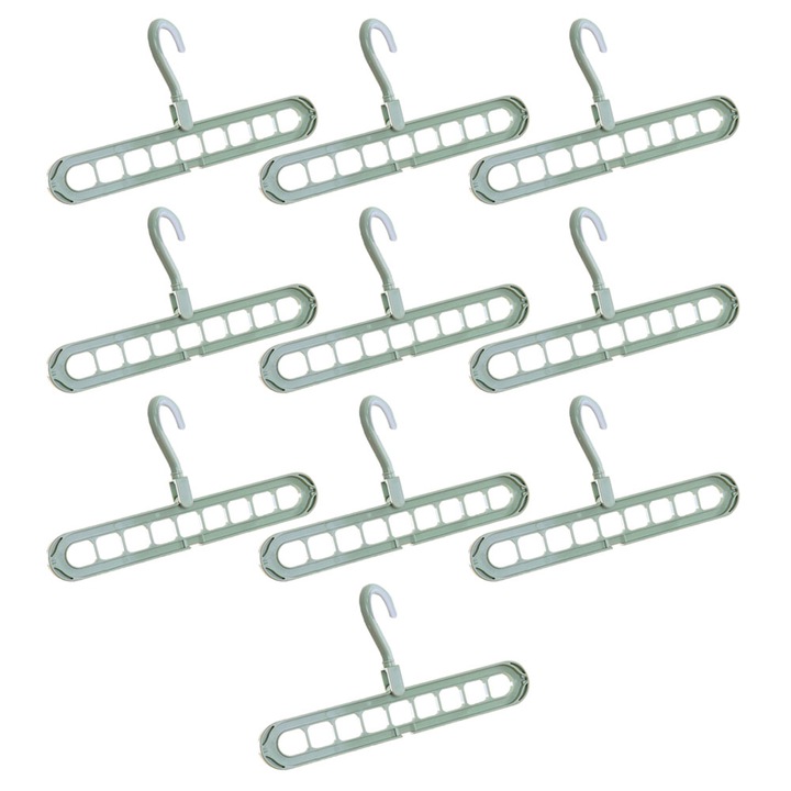 Set 10 organizatoare de umerase pentru haine, rotatie 360°, 2 moduri de folosinta orizontal/vertical, verde K KATHODE