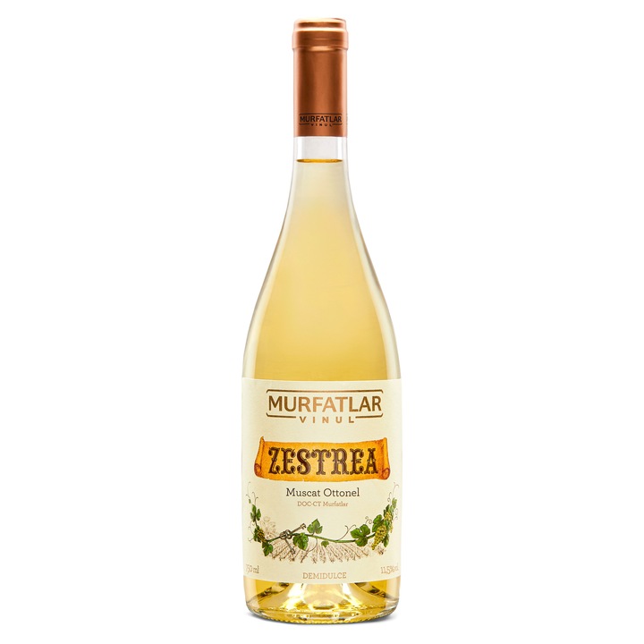 Vin alb Zestrea Muscat Ottonel, 750 ml, 11,5%vol, demidulce DOC-CT Murfatlar
