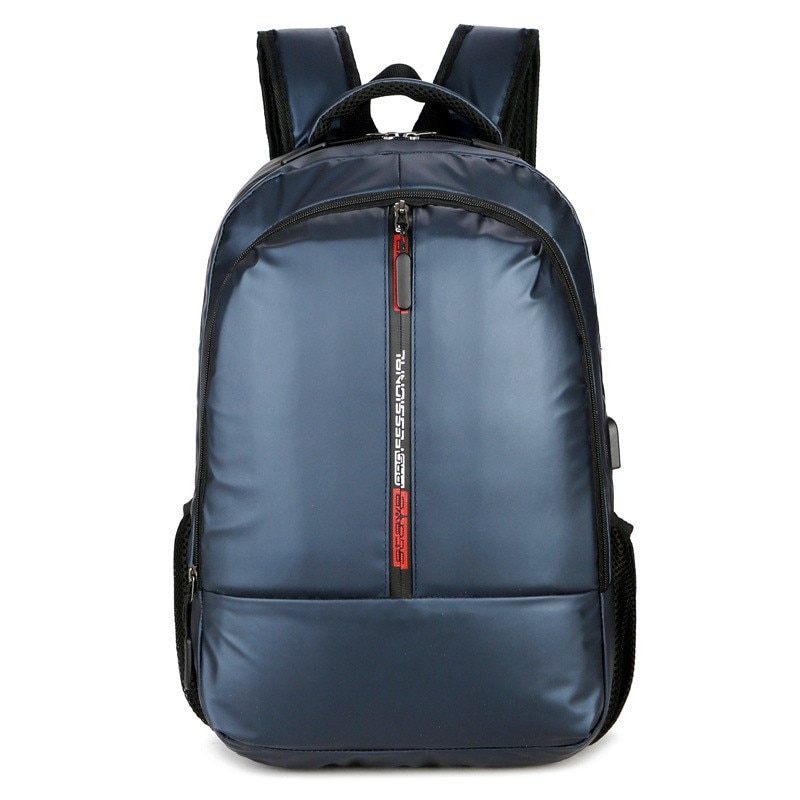 Rucsac laptop 17", casual cu aspect lucios, cu port USB si orificiu pentru casti audio, Escalate, 45x36x10 cm, Albastru