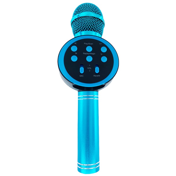 Microfon Karaoke Wireless cu Boxa si Bluetooth V11, Portabil, Difuzor Profesional, Baterie Integrata, Incarcare La Usb, Albastru, Selling Depot