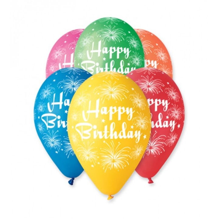Балони Gemar С печат "Happy Birthday", 25бр, Микс от цветове