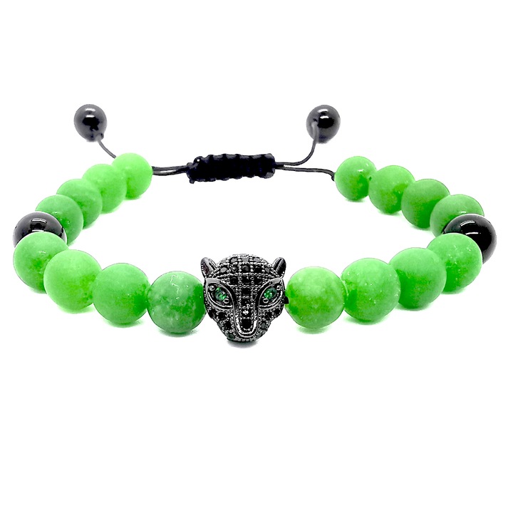 Bratara din jad reglabilam 15-25 cm cu pandantiv jaguar