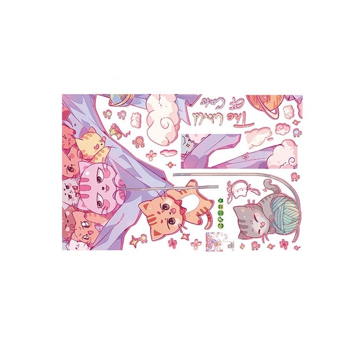 Sticker Decorativ Autoadeziv pentru Usa, Pereti si Mobila, Pisicute Hello Kitty, 90 x 60 cm, PVC Premium, Garami Shop®