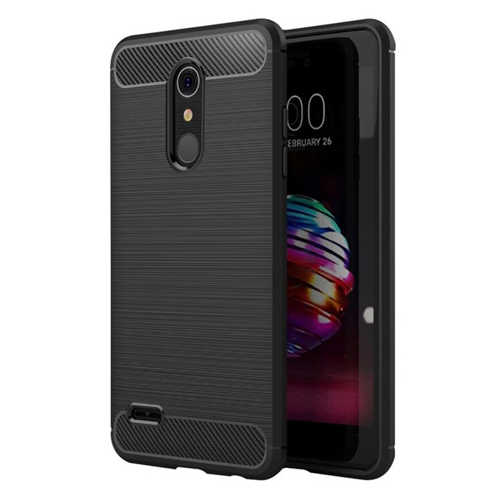 Husa de silicon pentru LG K10 2018, Fibra de Carbon, Negru