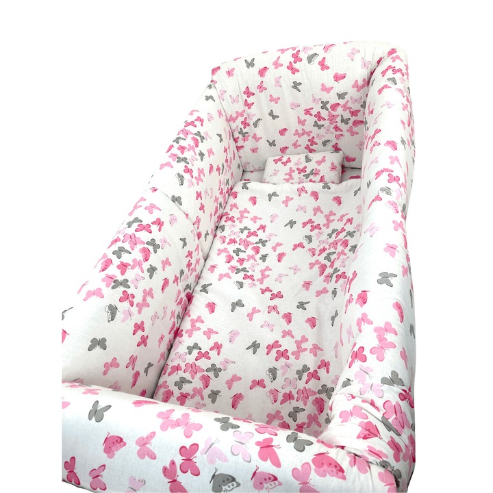 Deseda Maxi baba ágynemű garnitúra, CN 120x60 cm, pillangó mintás, fehér-rózsaszín