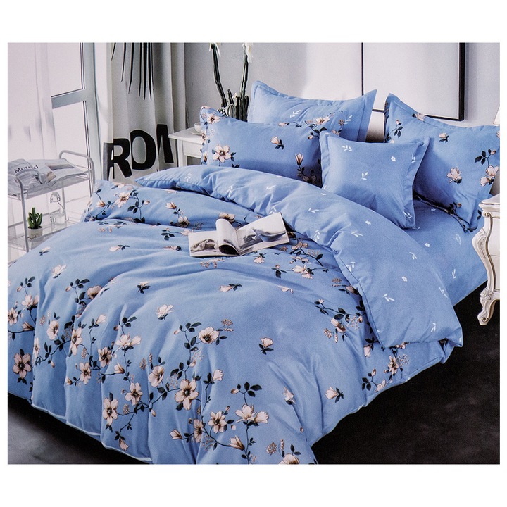 Ágyneműhuzat szett EmonaMall S14528, Kétoldalas, 4 huzat, 6 db, Kék