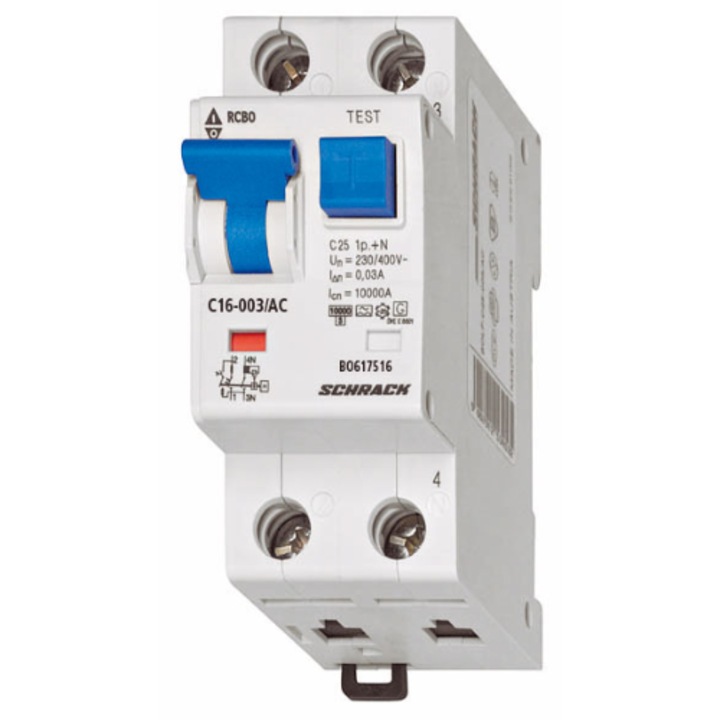 Siguranta tip Intreruptor automat+diferential, C16/30mA, 10kA, tip AC,1P+N