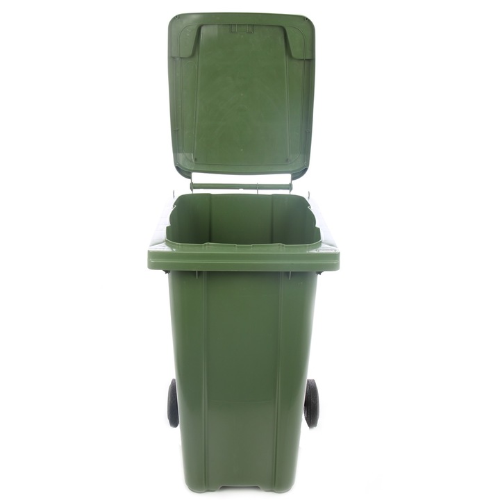 Pubela cu capac pentru colectarea deseurilor, capacitate 240L, din polietilena, prevazuta cu roti din material rezistent la intemperii, culoare verde