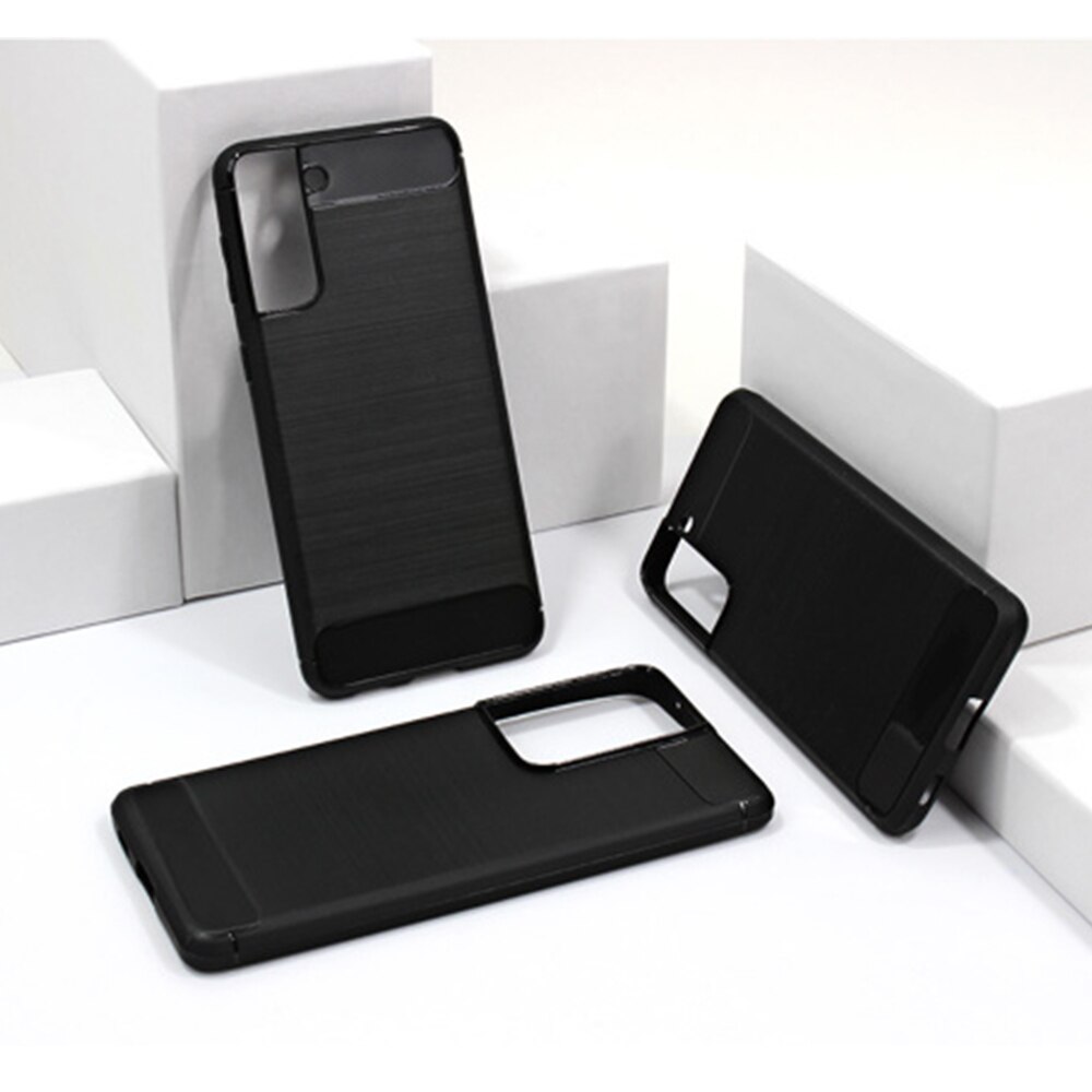 Husa de silicon pentru Samsung Galaxy S21 5G, Fibra de Carbon, Negru