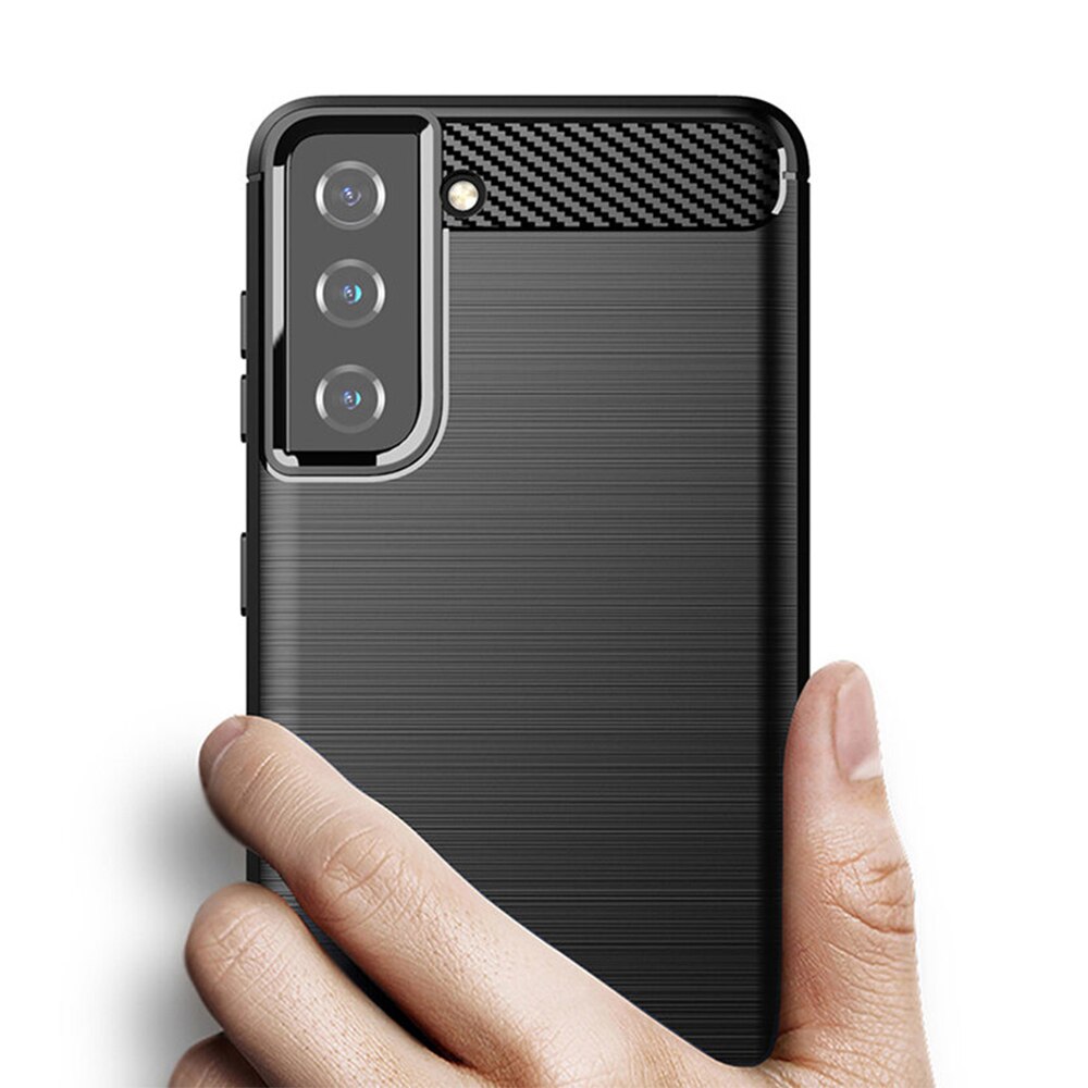 Husa de silicon pentru Samsung Galaxy S21 5G, Fibra de Carbon, Negru