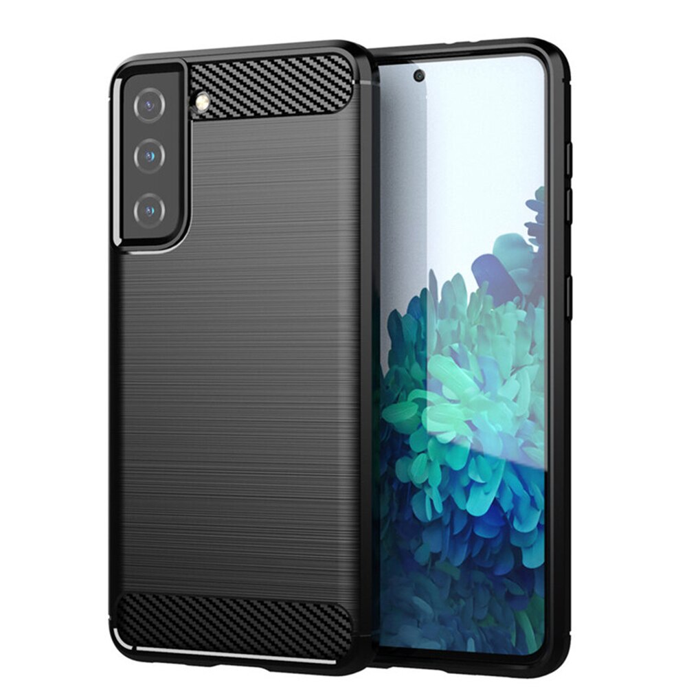 Husa de silicon pentru Samsung Galaxy S21 5G, Fibra de Carbon, Negru