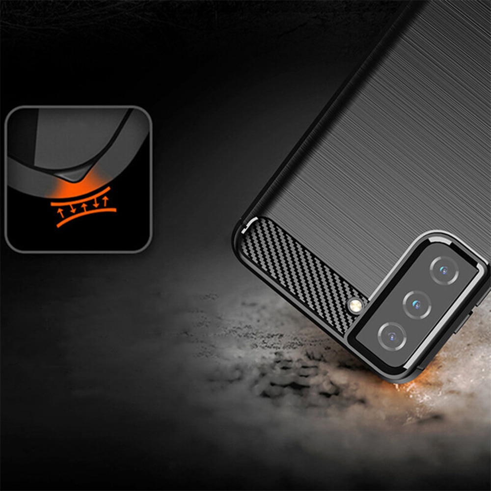 Husa de silicon pentru Samsung Galaxy S21 5G, Fibra de Carbon, Negru