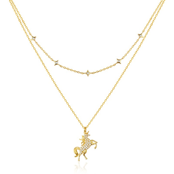 Set argint din doua coliere cu Unicorn si stele stralucitoare, BeSpecial, SZT0007, Zirconiu
