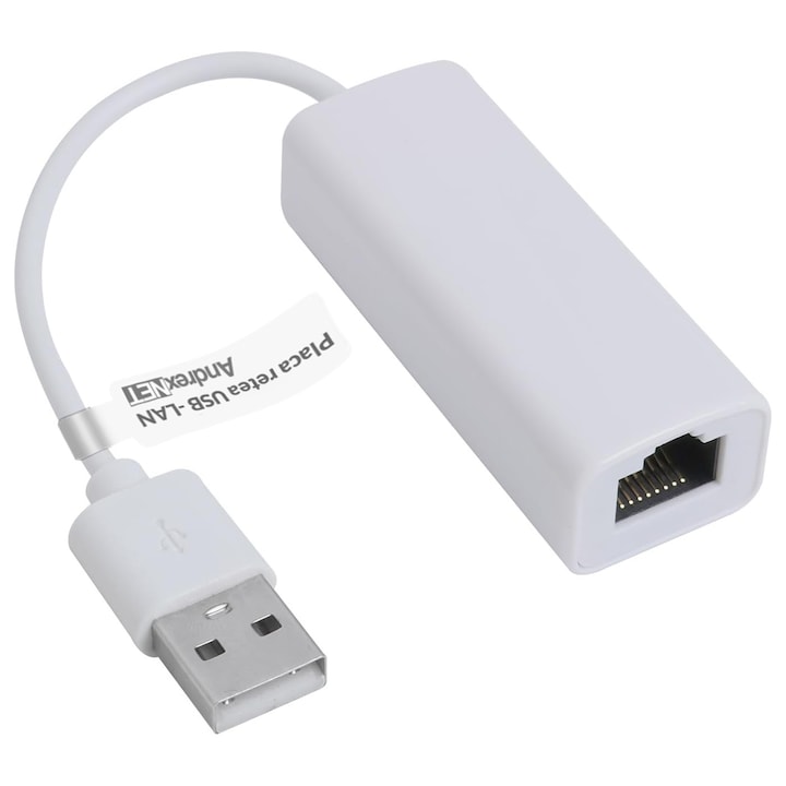 Placa de retea USB 2.0 - Ethernet RJ45 10/100, compatibila cu Windows Vista 7 10 11, instalare automata, culoare alba