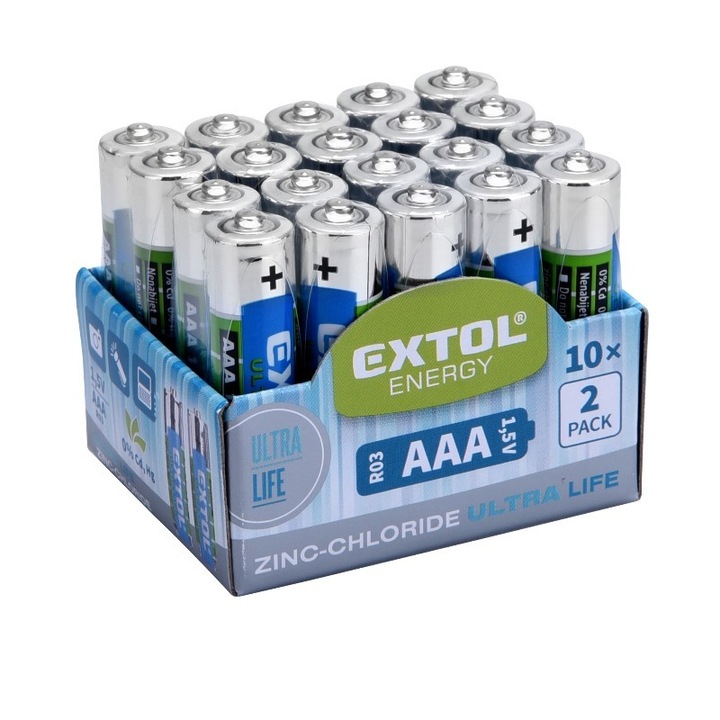 Set 20 baterii cu clorura de zinc Extol 1,5 V AAA R03